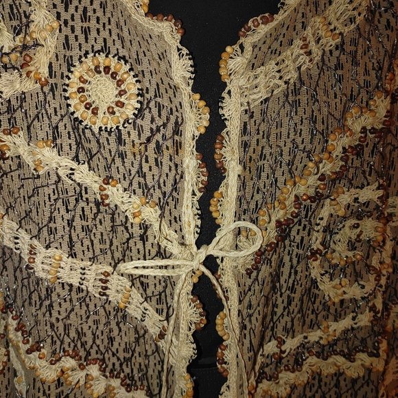 Jessica London Plus Size Boho Hippie Kimono Tassel Brown Cardigan Crochet Beads - Picture 3 of 12